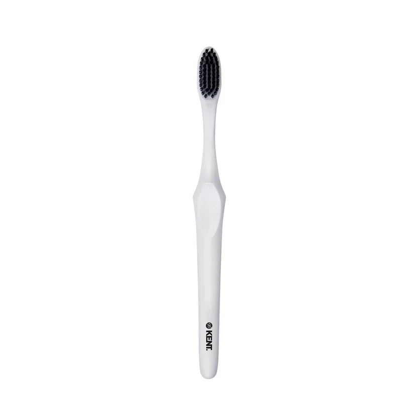Kent Smile Toothbrush - Silver & Charcoal Infused, Super Soft Filaments & Eco PLA Handle (White)