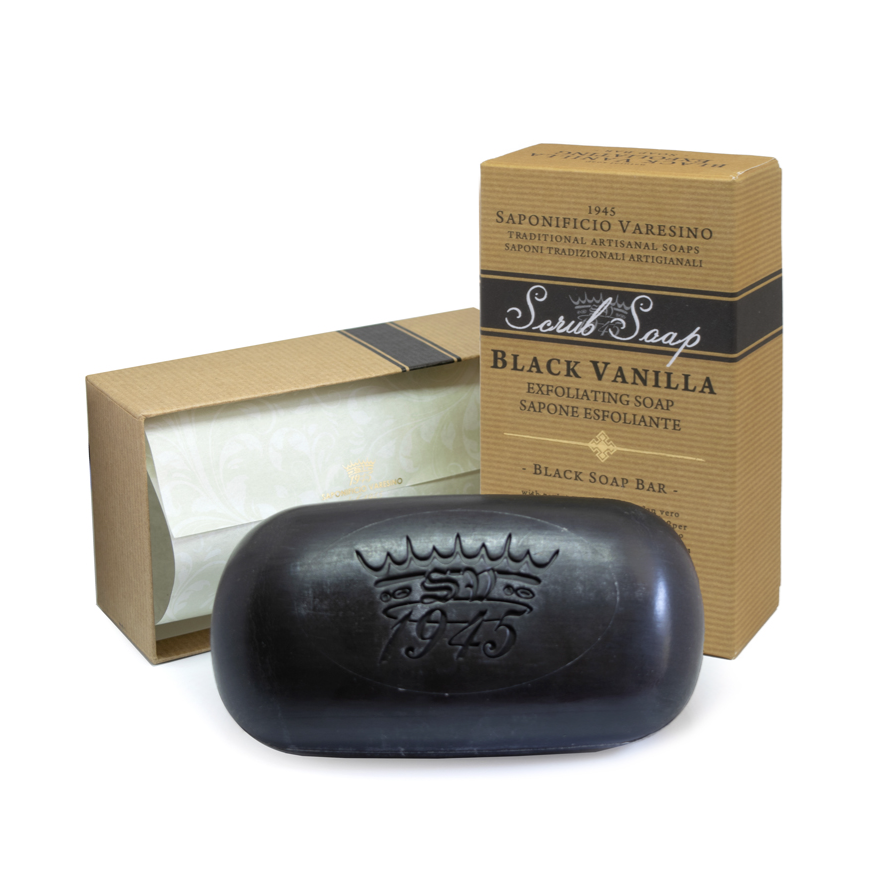 Saponificio Varesino Charcoal & Vanilla Scrub Soap – Purifying Detox 300g