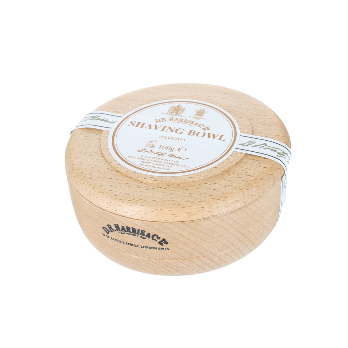 Dr Harris Almond Shaving Beechwood Bowl - Triple-Milled Soap and Hand-Turned Wood 100g