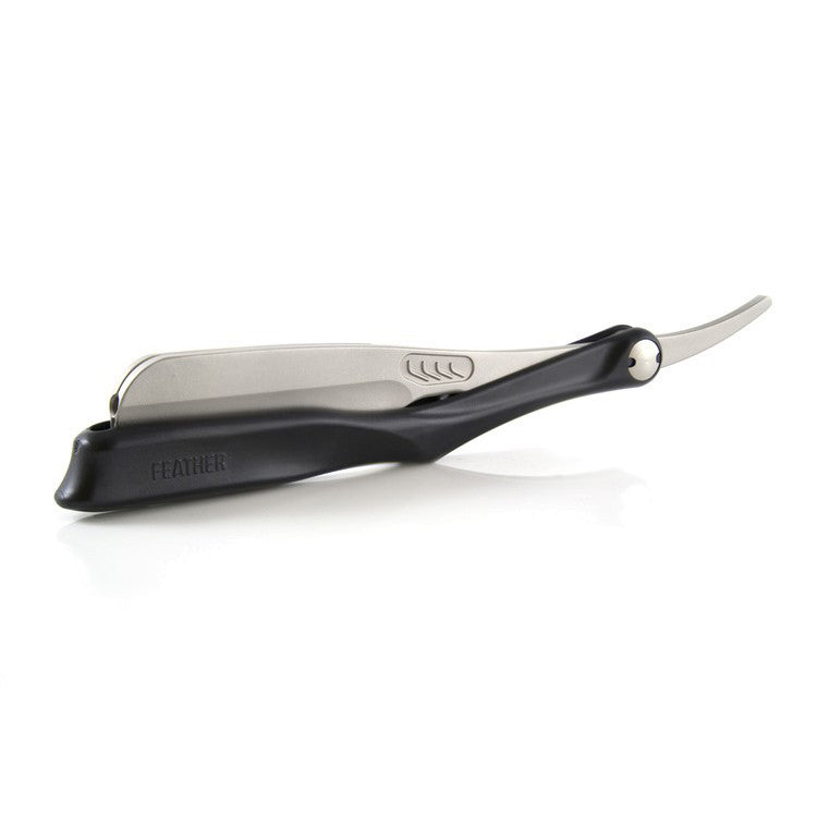 Feather Artist Club SS Folding Razor - Professional Black Handle Straight Razor (ACS-RB)
