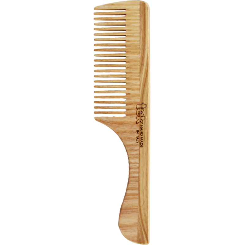 TEK 205003 Handmade Fine Tooth Wood Comb with Handle - 100% FSC Ash Wood (20cm)