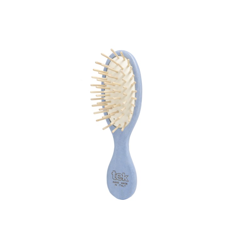 TEK No132035 Small Oval Purse Brush - 100% FSC Ash Wood & Hornbeam Pins (Light Blue)