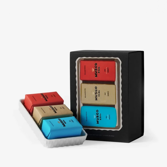 Claus Porto Musgo Real Gift Set - 3 Mini Soaps & Exclusive Porcelain Soap Dish