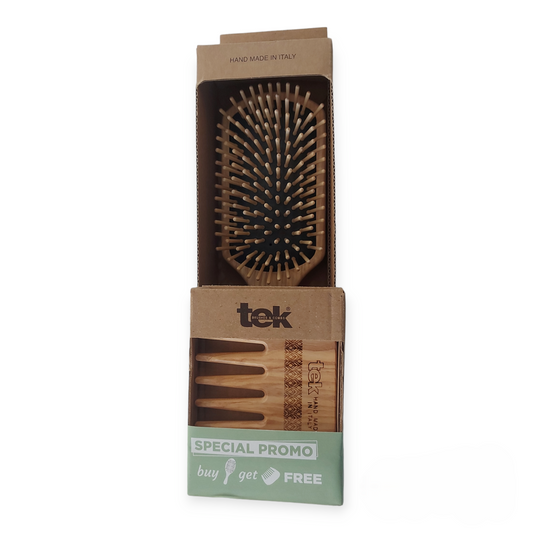 TEK 1022 Promo Set - Large Rectangular Wood Brush & Professional Wood Comb - FSC Certified