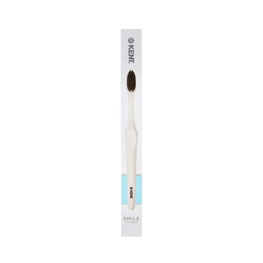 Kent Smile Toothbrush - Silver & Charcoal Infused, Super Soft Filaments & Eco PLA Handle (White)