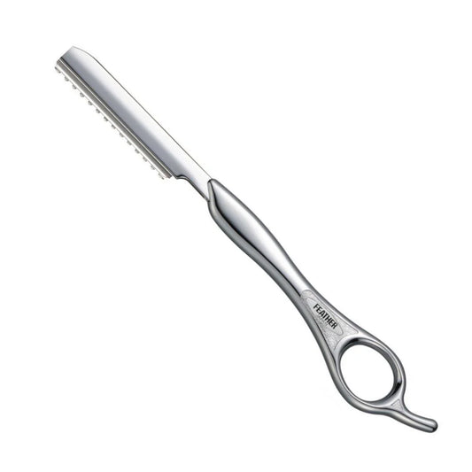 Feather Styling Razor Silver - Professional Long Handle Haircutting Razor