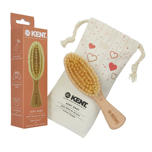 Kent Brushes Baby Hairbrush - Soft Natural Bristle & Beechwood with Travel Pouch