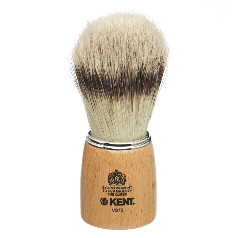 Kent Brushes VS70 Large Wooden Shaving Brush - Natural Pure Bristle